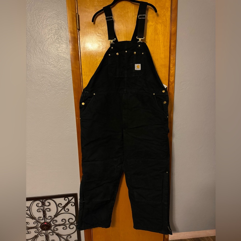 Carhartt Insulted Black Overalls with Logo Patch 48 X 30